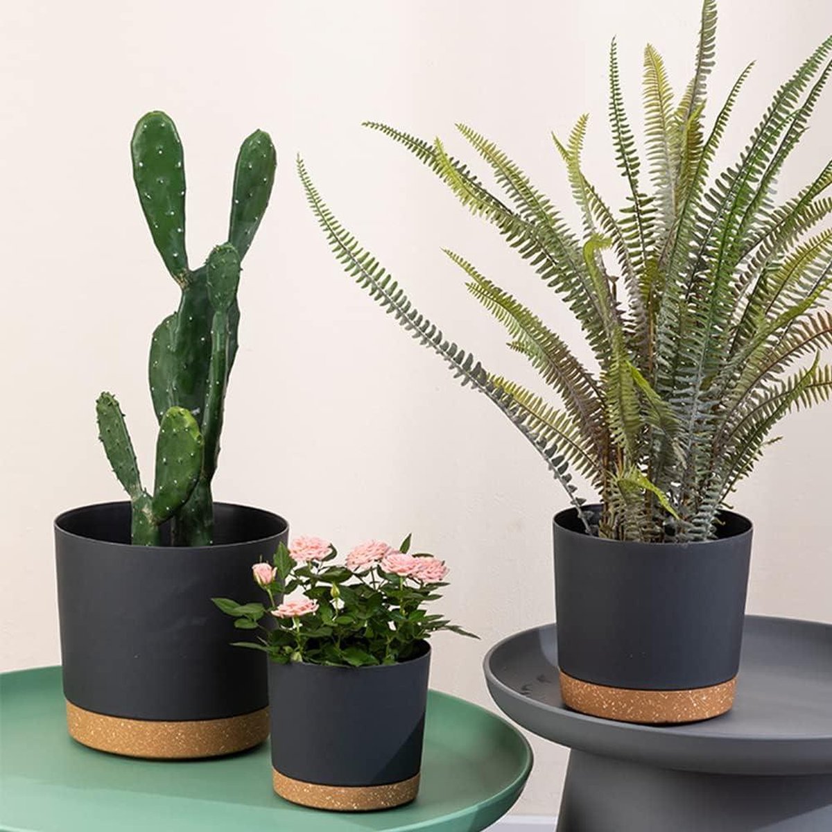 Plant Potten Moderne Plantenbakken 165cm hoog - Met Afvoergaten en Afneembare Schotel - Plastic Bloempotten voor Huis Tuin Vensterbank - Donkergrijs Set van 6