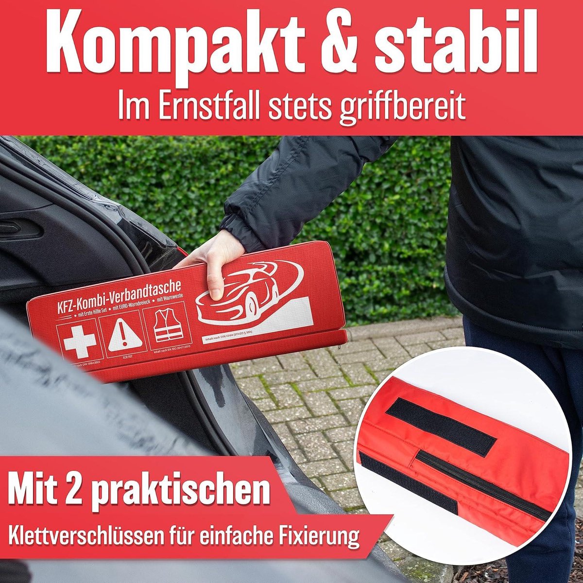Combinatie volgens huidige norm 2024 - gevarendriehoek veiligheidsvest - verbanddoos set DIN 13164:2022 autoverbandtrommel auto accessoires