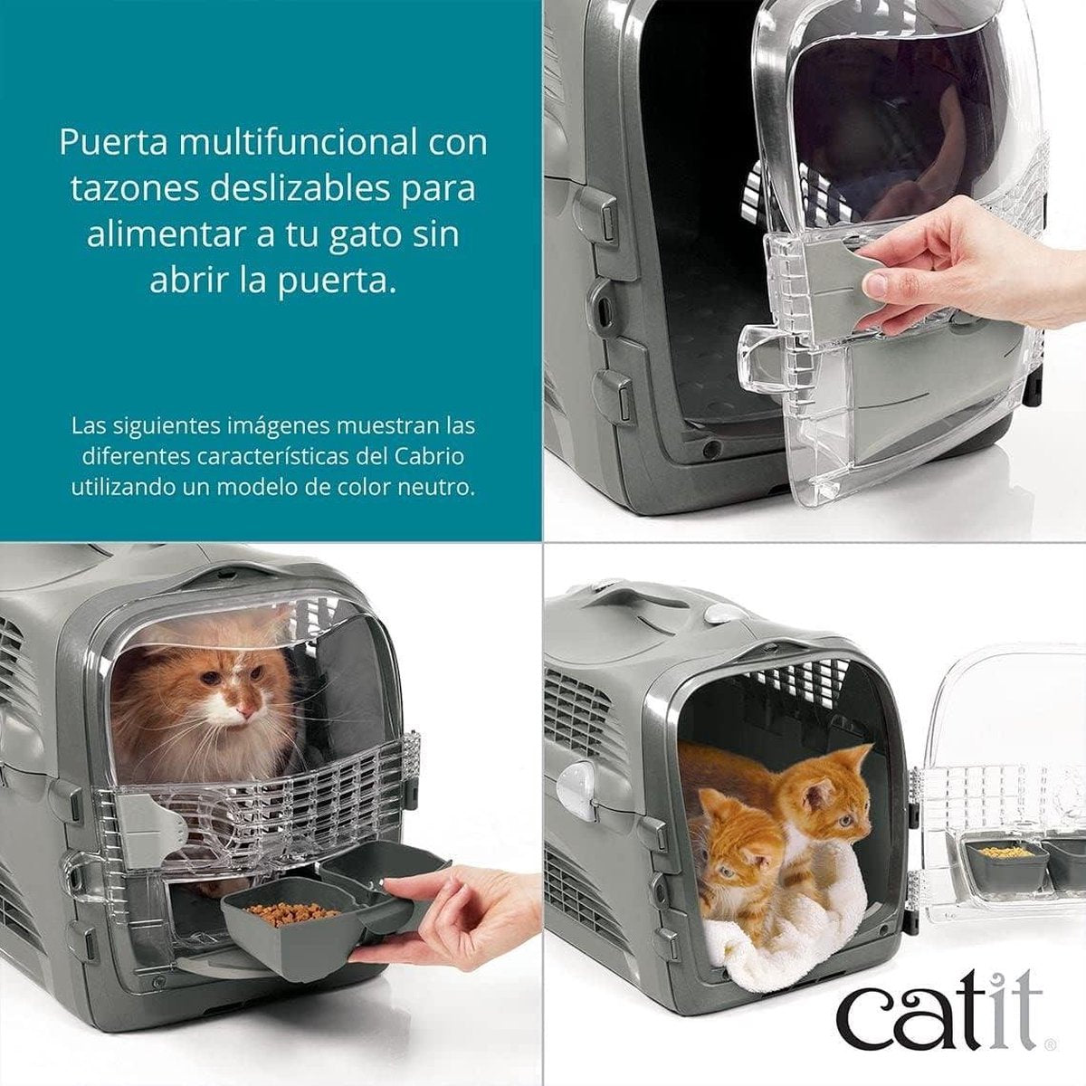 Cat Travel Basket Cabrio Carrier Transport Box for Cats - Turquoise Grey