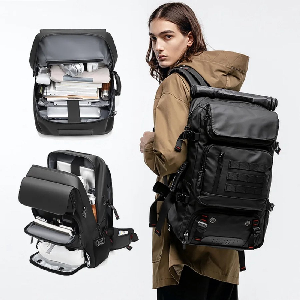 Waterproof Travel Bag for Men 17 Inch - Business Laptop Backpack with Separate Shoe Compartment, USB Charging Port, 50L Outdoor Backpack for Hiking, Business Trips and Treks, Large Backpack with Laptop Compartment and Waterproof Protection