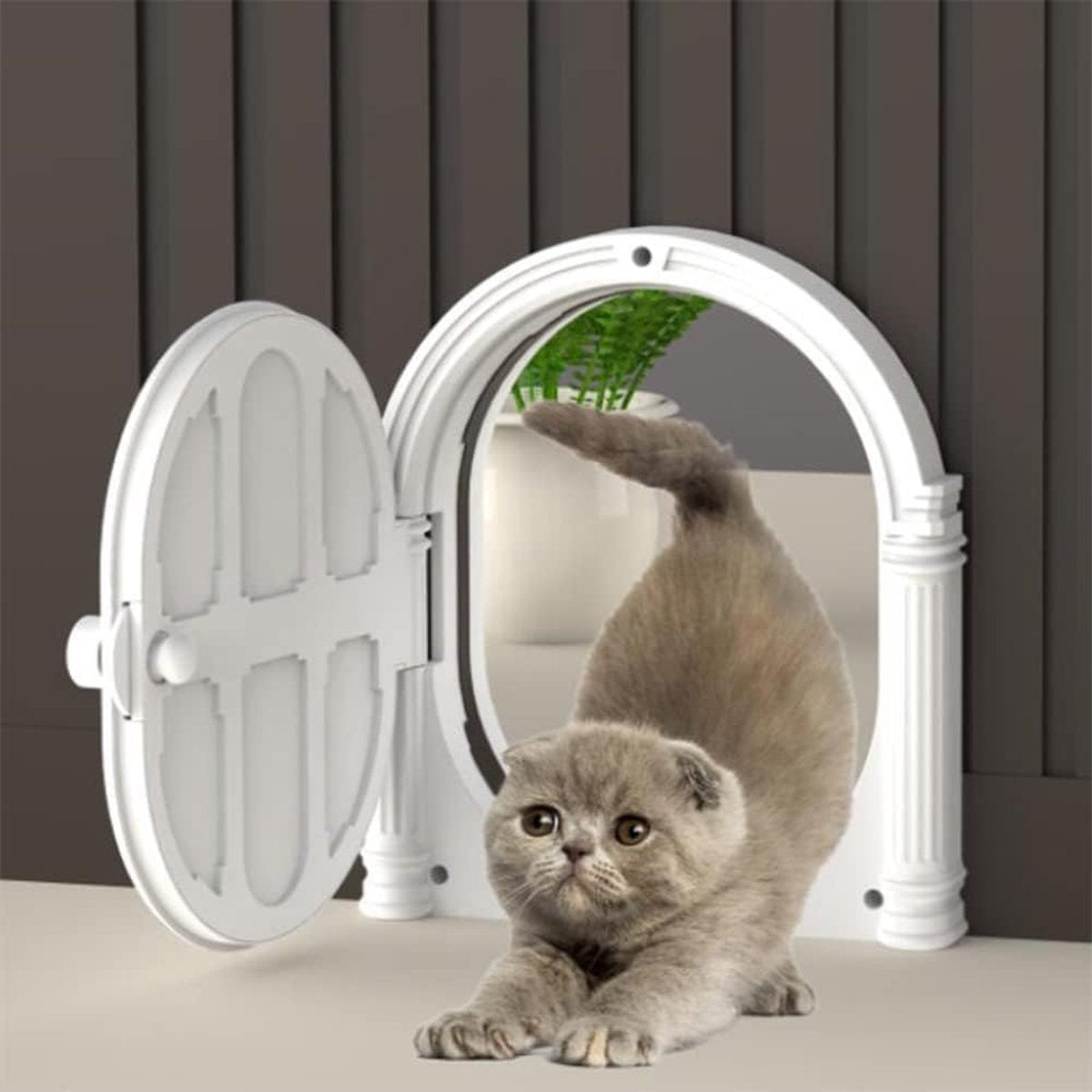 Kattenluik voor de Deur, Kattenluik voor Binnendeur, Huisdiervriendelijke Deuren voor Kleine Katten tot 9 kg, Eenvoudige Installatie, Blokkeert Honden en Kattenbakgeuren (Wit)
