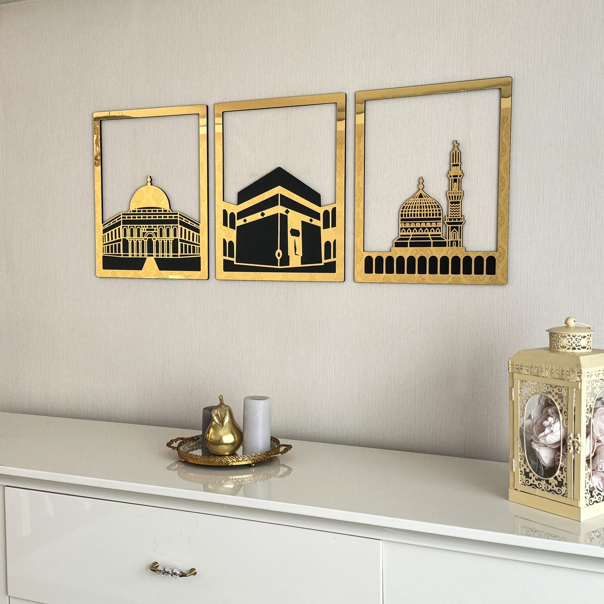Set van Masjid Al Aqsa, Masjid Al-Haram & Masjid An-Nabawi - Islamitische Wanddecoratie - Ramadan Decoratie - Ramadan Versiering - Ramadan Cadeau