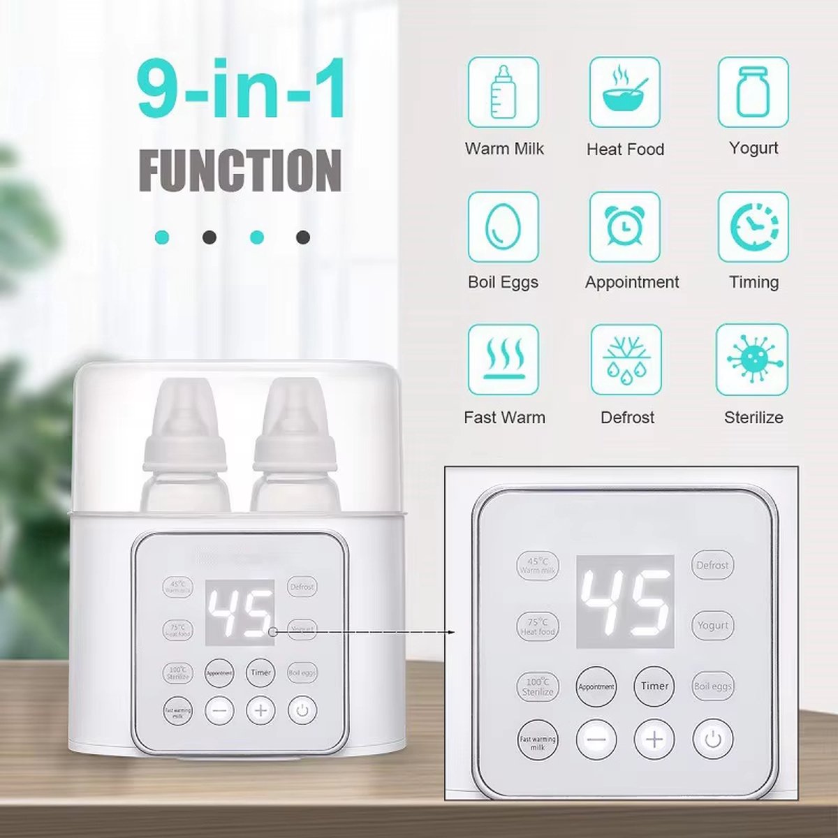 Flessenwarmer - Multifunctioneel - Babyaccessoires - Voedselverwarmer - Melkverwarmer - Sterilisator - Met Nauwkeurige Temperatuurregeling - 220v - Ook Geschikt Voor Grotere Flessen - Snel Op Temperatuur