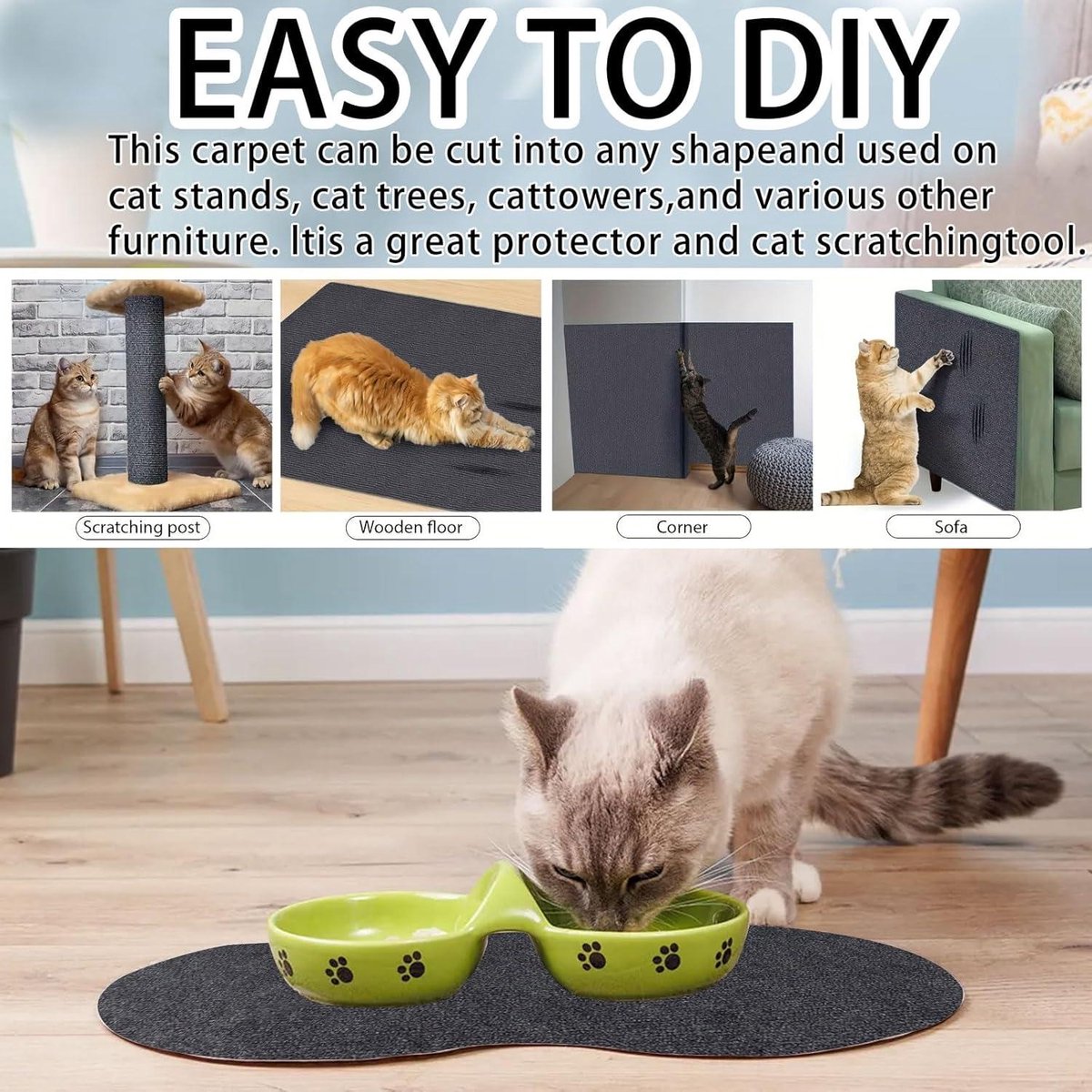 Self-adhesive cat scratching mat - 2 metres x 40 cm - DIY scratch mat - trimmable carpet - cat scratching mat - cat wall