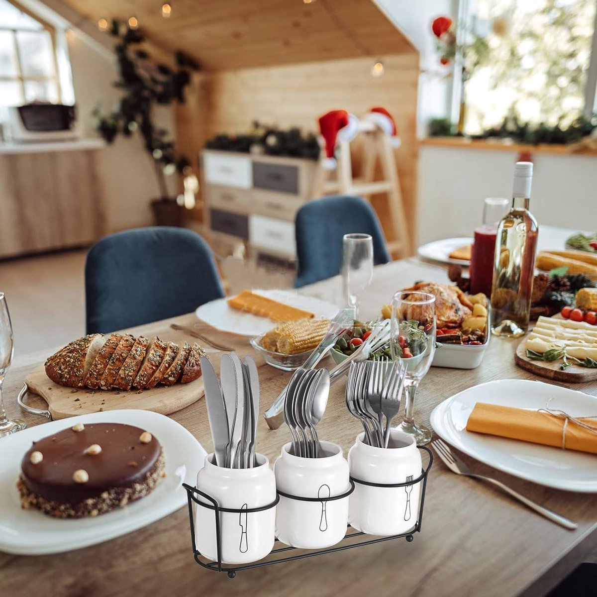 3-delige bestekbak keramisch - organizer keukentafel kast keuken - SUMNACON - lepelhouder aardewerk - bestekhouder keukengerei