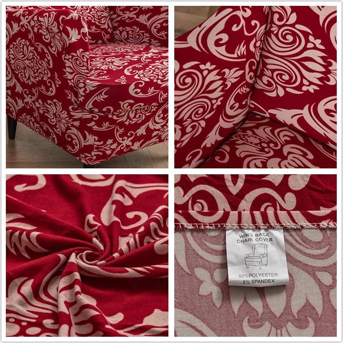 Stoelhoes voor oorfauteuil, 2-delige set, rekbare hoes van wasbaar elastaan, meubelbeschermer voor oorfauteuil in woonkamer, slaapkamer of hotel (barokstijl)