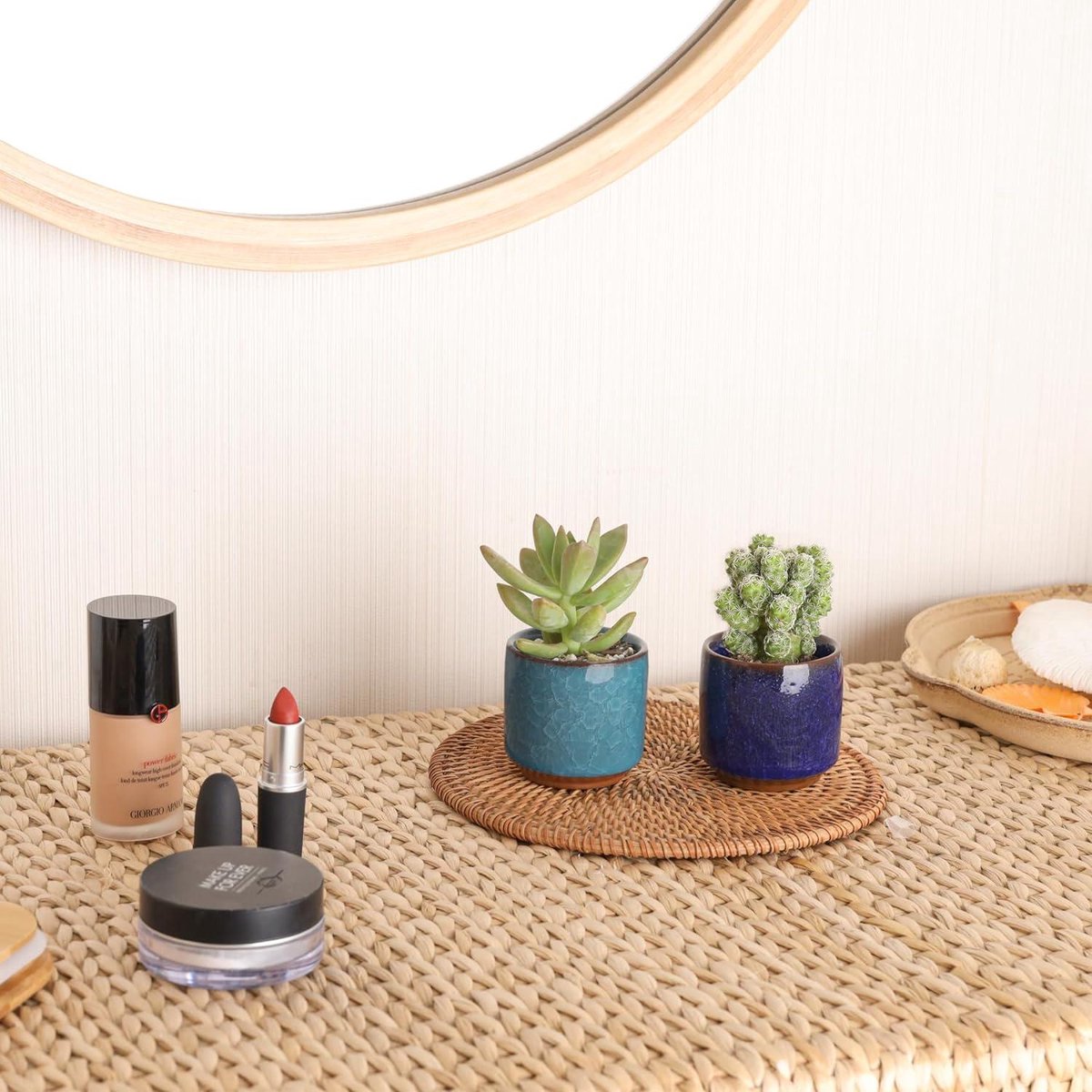 6CM Gekleurde Keramische Vetplantenpot Set van 6 - Binnen Vetplant Bloempot met Bamboe Schotel en Afvoergat voor Succulenten - Decoratieve Cadeau Bloempot