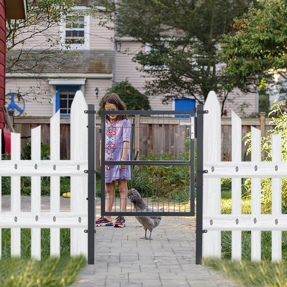 Garden Gate Gate Powder Coated Steel Garden Gate-Garden Door fence gate 100 × 100 cm farm gate made of galvanized steel with lock, doorknob and key, sturdy and durable-anthracite gray