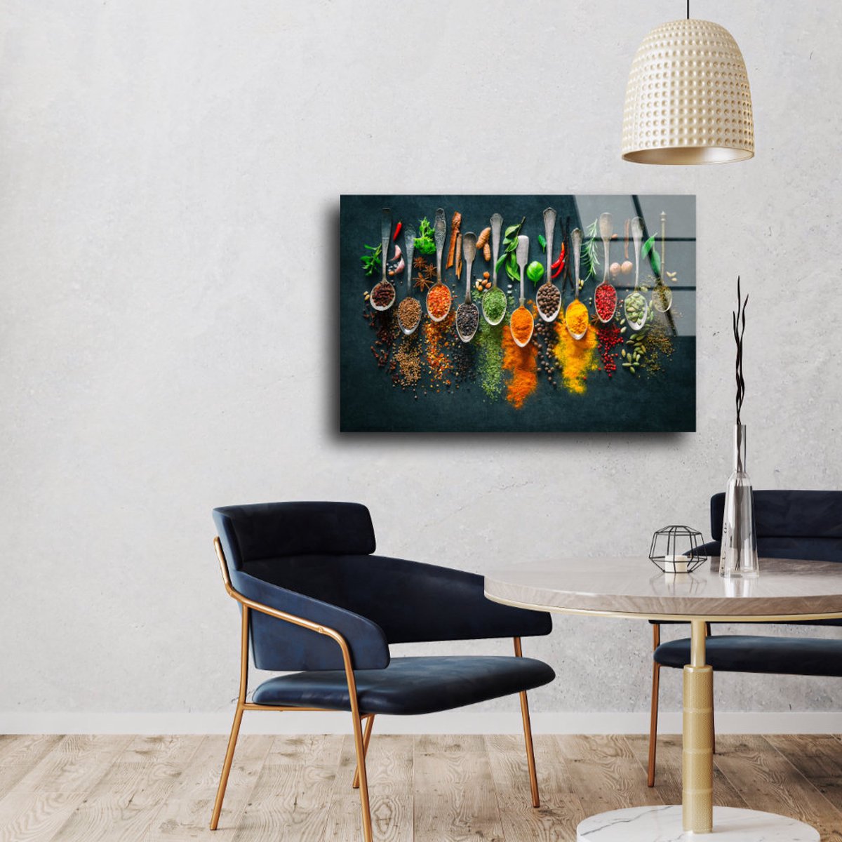 Glass painting Spices 9 Herbs | 80 x 60 cm | Acrylic Glass Paintings | Durable Product | Photo on Glass | Wall Decoration