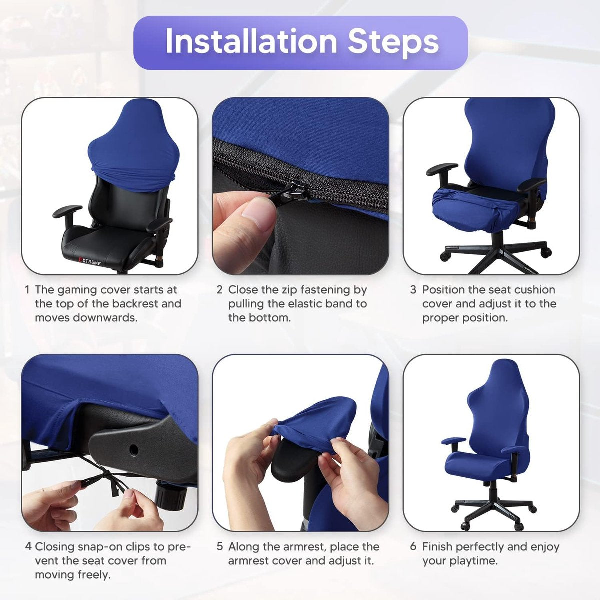 Stretch Gaming Chair Covers, afneembaar, wasbare stoelhoes voor computerstoel, stoel, draaistoel, DX Racing, gaming-stoel (geen stoel), blauw