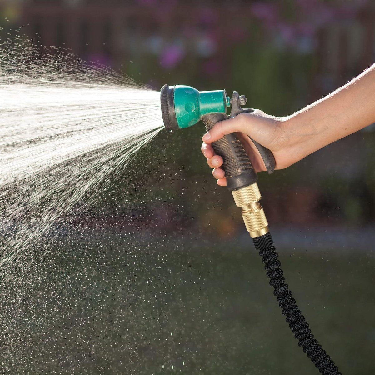 Flexible garden hose 15 meters - expandable - black shrink water hose - 1/2'' and 3/4'' connection