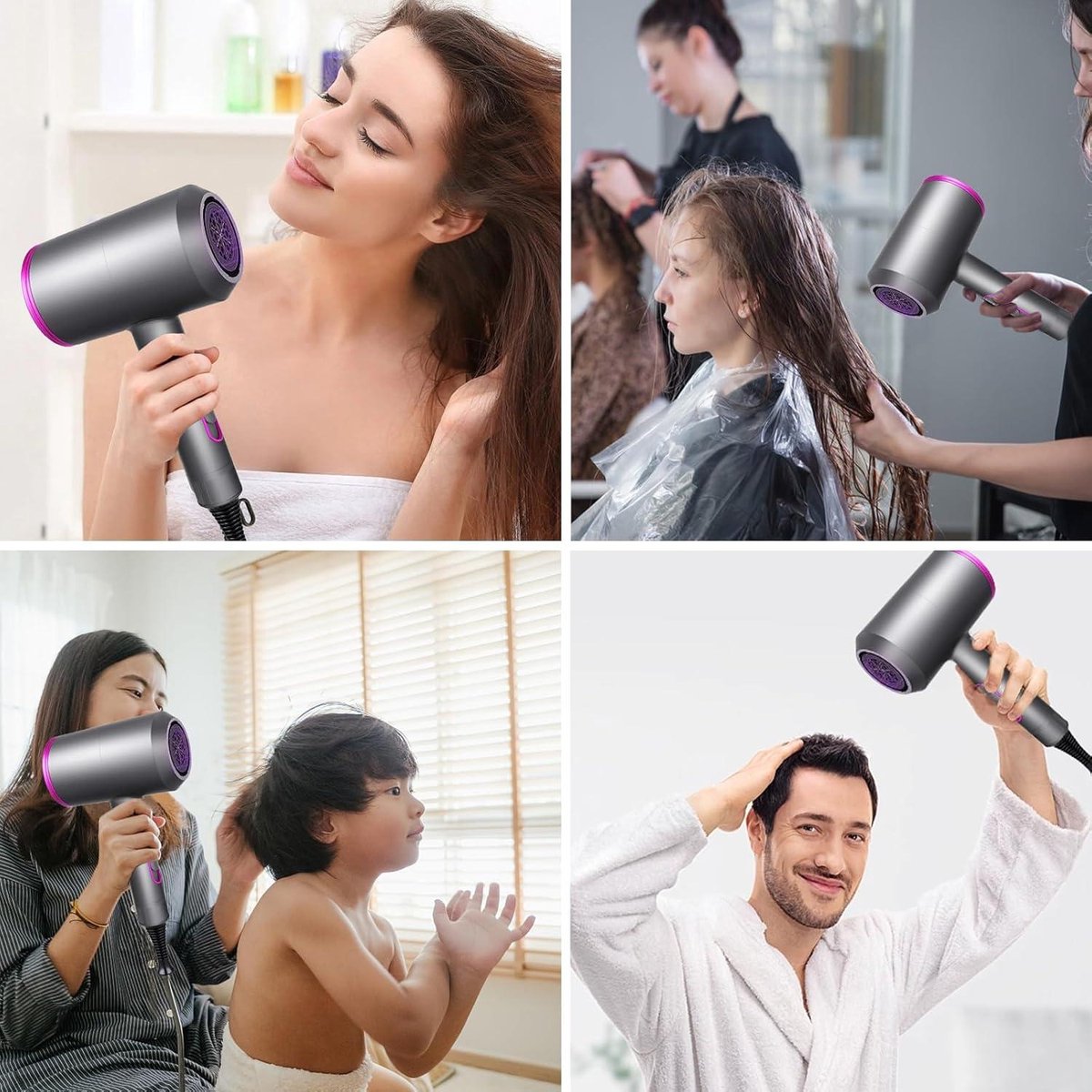Hairdryer - Ionic - Overheat Protection - 2000 W - Professional - Fast Drying - 3 Temperatures - 2 Speeds - Cold Shot - Grey