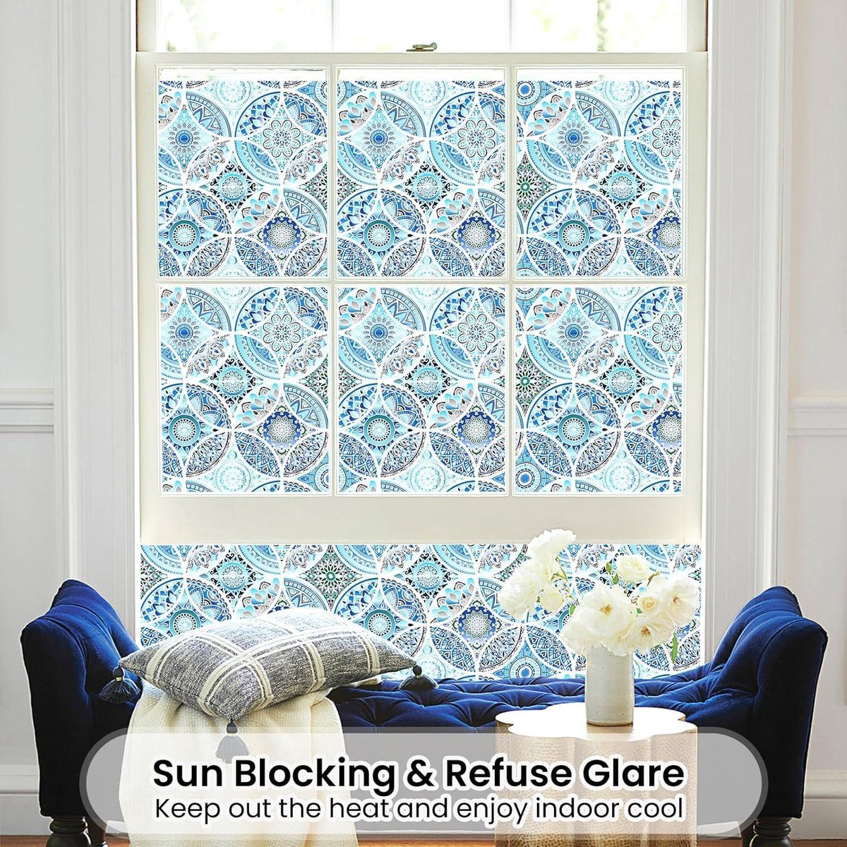 Privacy raamfolie - Niet-zelfklevende glas-in-loodfolie voor badkamer - Warmtewerend en UV-bestendig - 90 x 200 cm