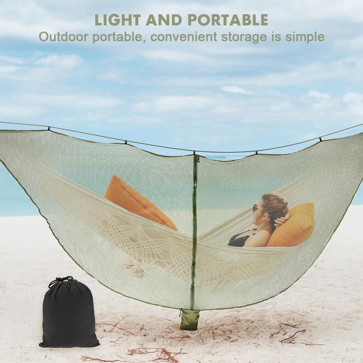 Hangmat Klamboe, Camping Hangmat Net 360 Graden Bescherming Polyester Net met Dubbelzijdige Rits Lichtgewicht Reizen Camping Hangmat Insectennet voor Wandelen Reizen Buiten
