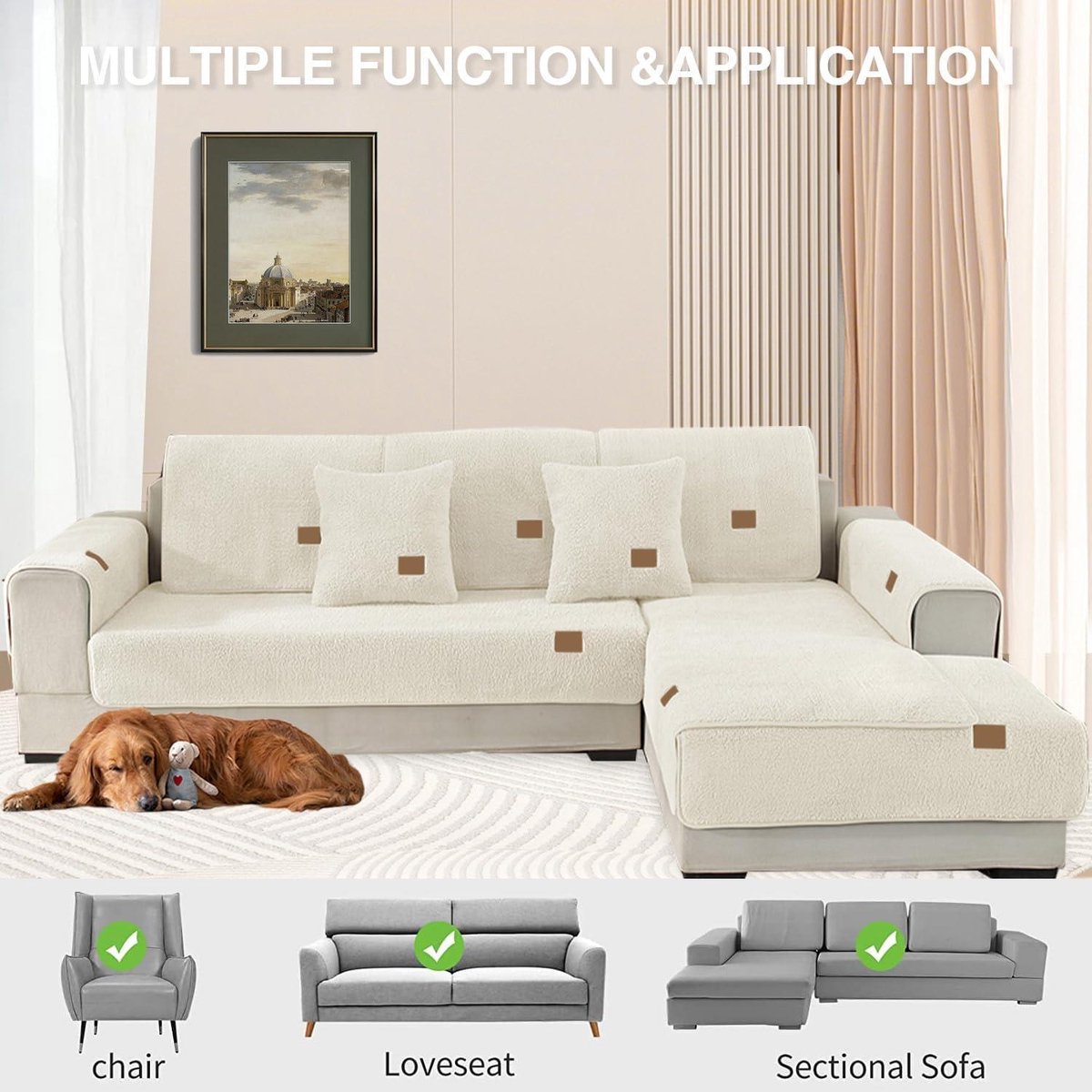 Bankhoes stretch 3 zitsbanken - Sofahoes hoezen - hoekhoes - 1-2-3-4-zitsbank - L-vormige - fluwelen - bankbescherming - antislip - hoes - chaise longue - wasbaar - sectionele bank - Beige - 70 x 180 cm - Rechthoekig