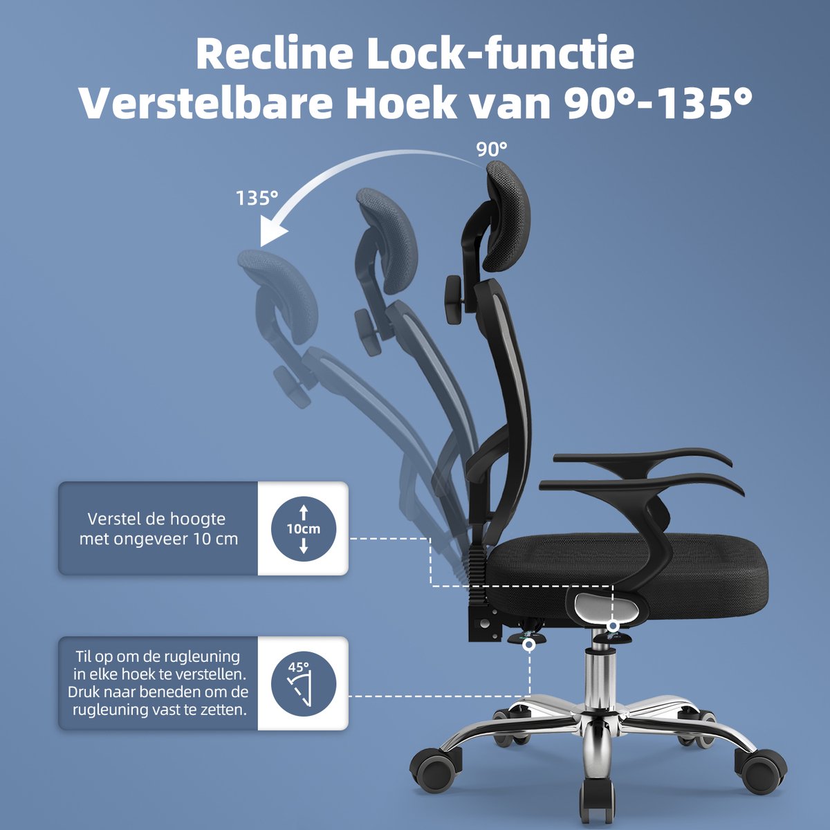 Office Chair - Ergonomic Office Chair - Office Chairs for Adults - 130 kg Max Load - Black