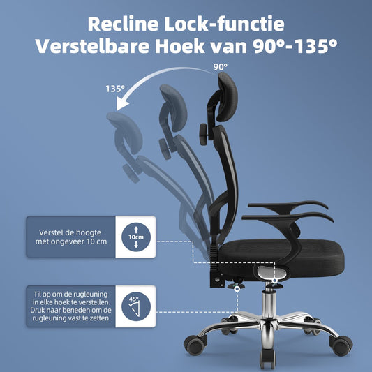 Office Chair - Ergonomic Office Chair - Office Chairs for Adults - 130 kg Max Load - Black