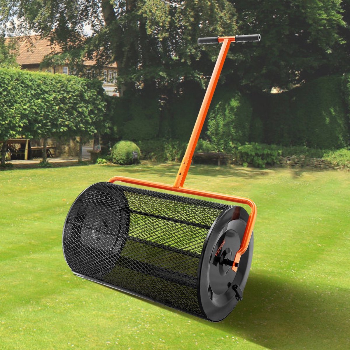 Compoststrooier van staal Turfmosstrooier 1,27x2cm gaasmand Tuingazonstrooier Handgreeplengte verstelbaar van 62 tot 67,5cm 61cm metalen gaasmand Ideaal voor kunstmest zoals compostmestgrond veenmos
