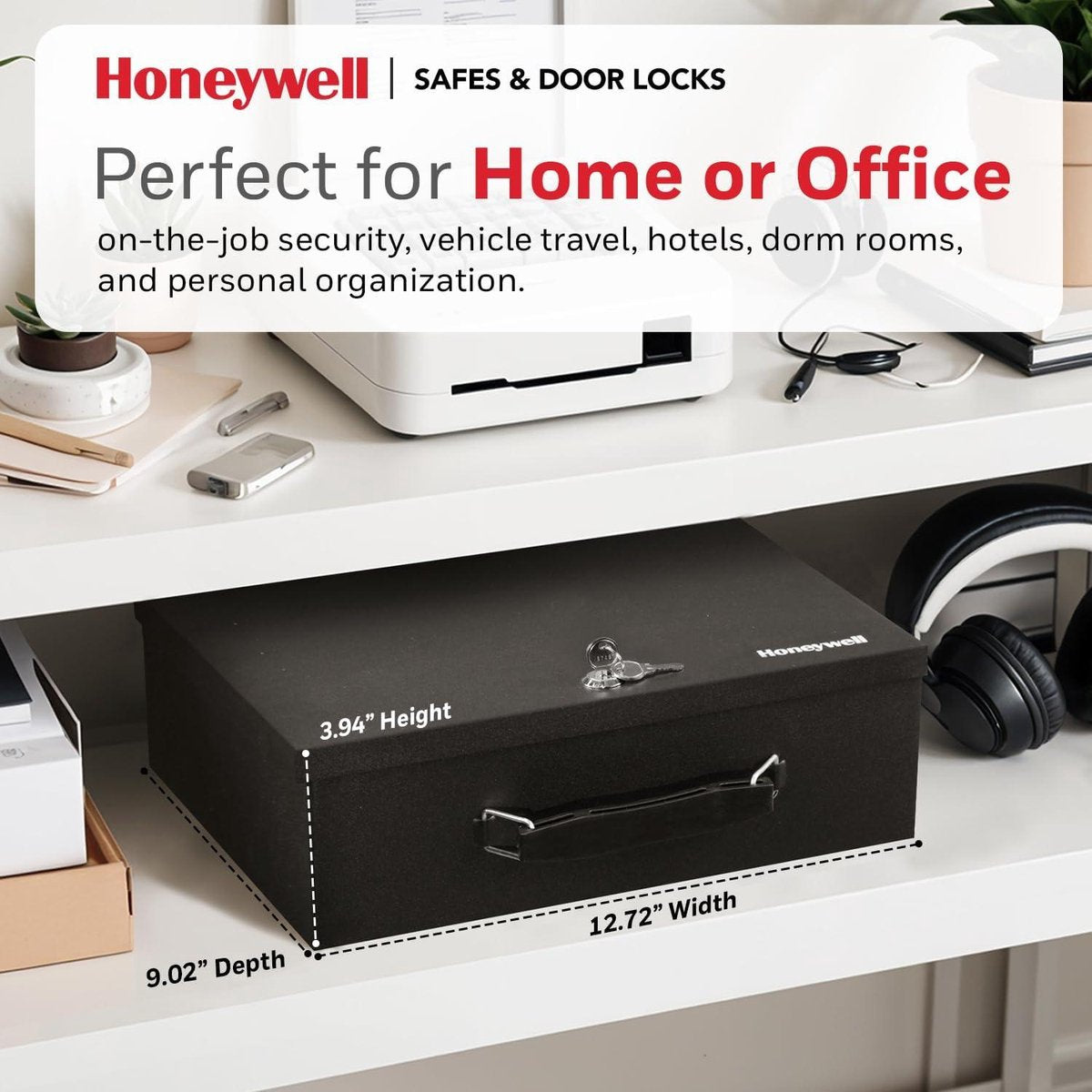 Fireproof Steel Security Box 5L - black with 2 keys