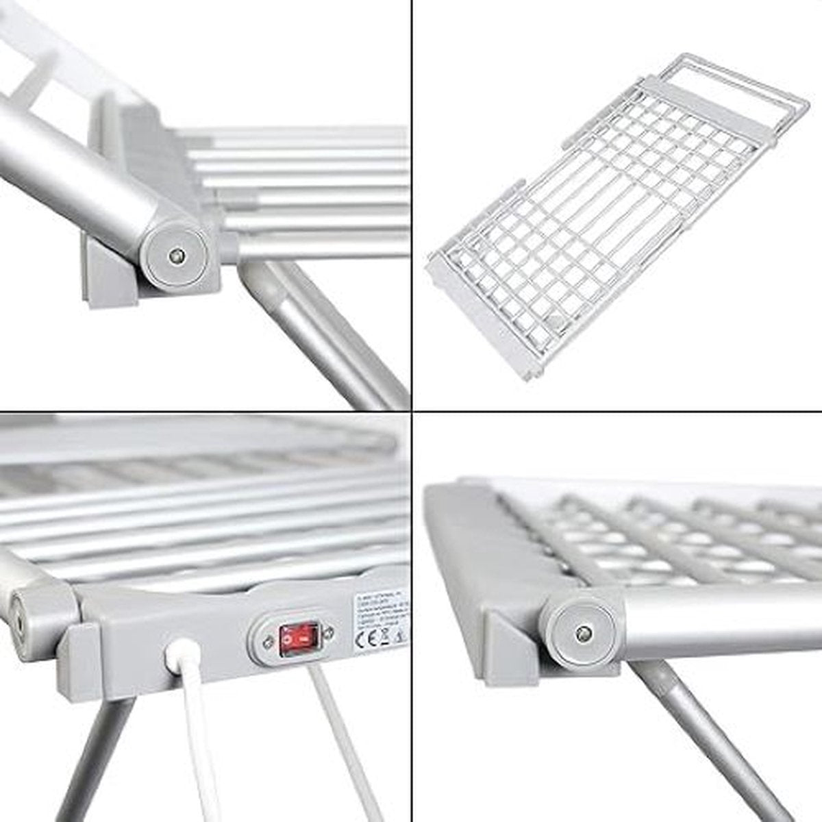 Wasdroger - Wasdroogrek - Opvouwbare Elektrische Kledingdroger - Efficiënt en Ruimtebesparend - 18 stangen verwarmde badkamerdroger - 230 W - 145 cm - Aluminium zilver - Sneldrogend - Kleding - Beddengoed
