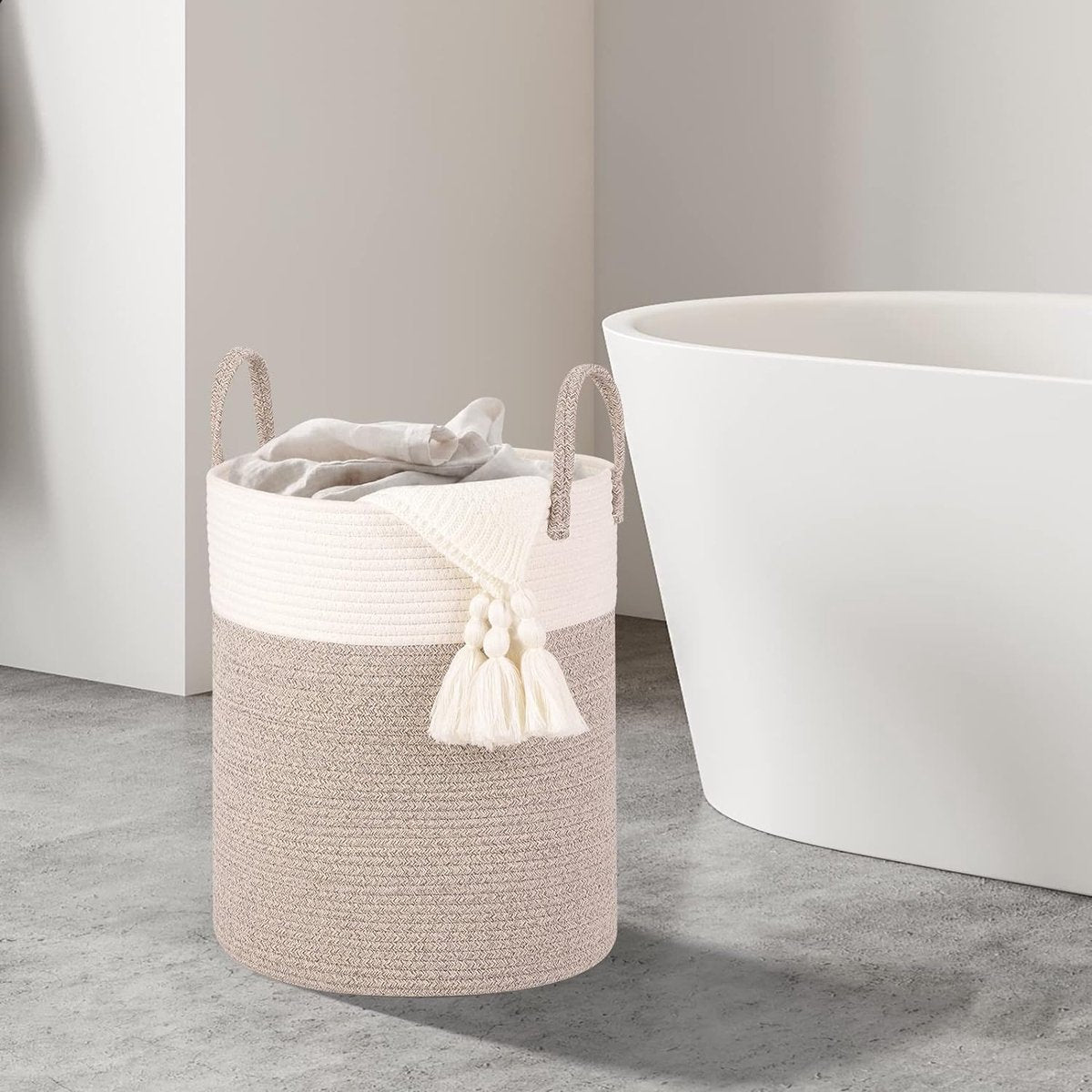 Braided Cotton Laundry Basket, 53 Litres, Laundry Hamper with Handle, Laundry Basket Toy, Laundry Hamper Storage Box for Nursery, Living Room, Bathroom, 46 x 38 cm