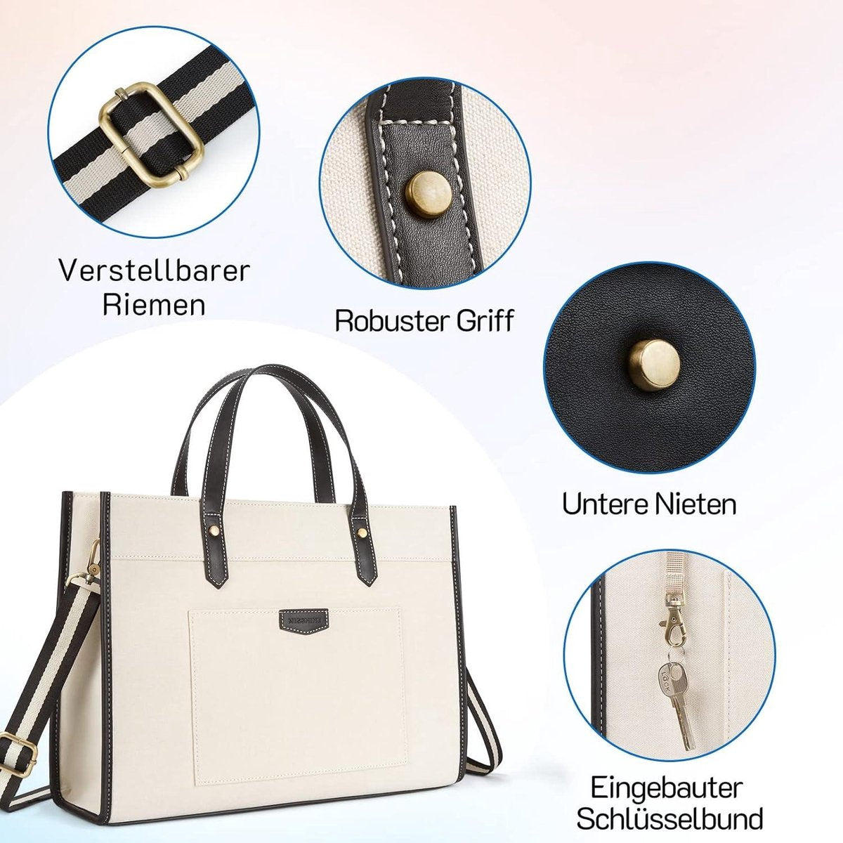 Laptop bag women canvas 15.6 inch - shoulder bag shopper tote bag - notebook bag work bag office bag Tote bag with zipper