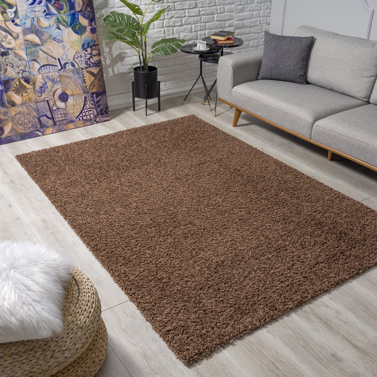 Loca Shaggy Vloerkleed Bruin - 120x170 CM - Hoogpolig Vloerkleed - Tapijt voor Woonkamer, Slaapkamer
