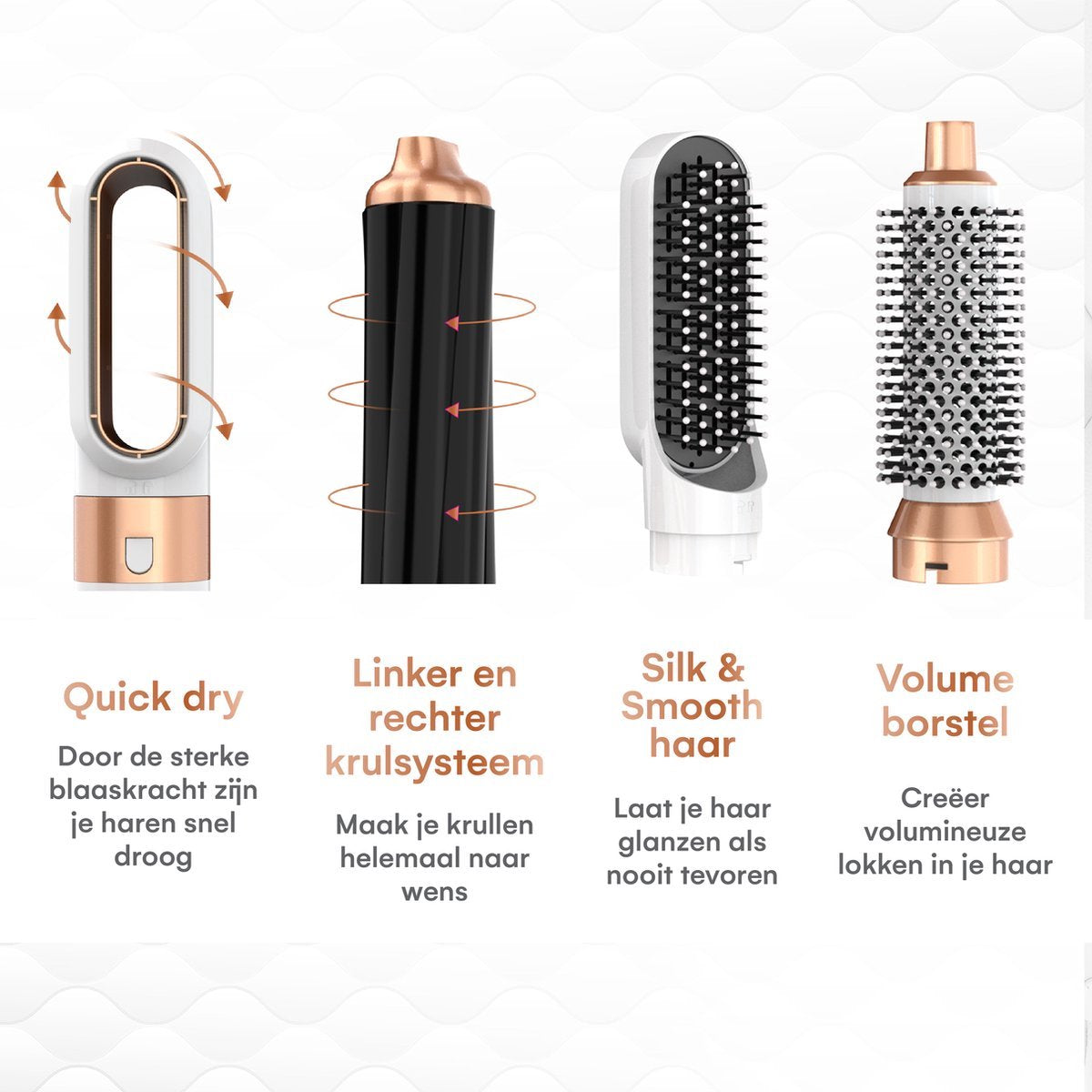 VENEUX® Föhnborstel - Airstyler - Krulborstel - Krultangen - 5 in 1 Multistyler - Wit Met Goud - 2025 Editie