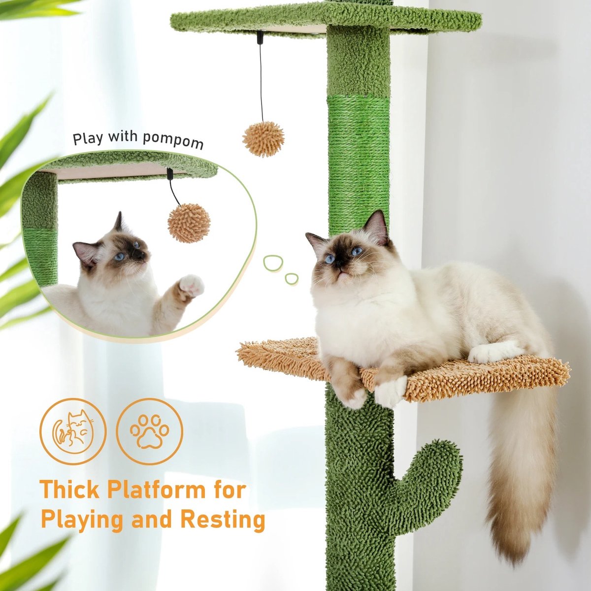 Krabpaal - verstelbare hoogte - Krabpaal voor katten - Kattenspeeltjes - Katten - 43L x 27B x 239-275H cm - Groen