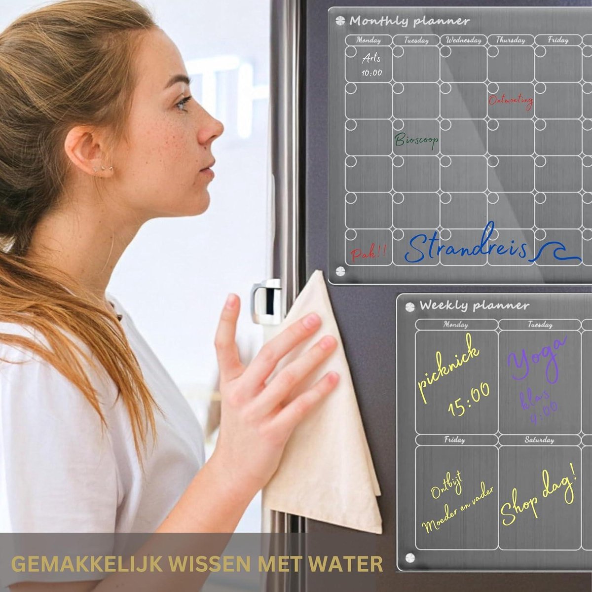 Whiteboard Maandelijkse en Wekelijkse Planner - Afsprakenplanner TO DO - Transparante Magnetische Kalender - Huis- en Gezinsorganizer - Acryl - Afveegbaar - 40.6 x 30.5 cm - 5-Delige Set Whiteboard