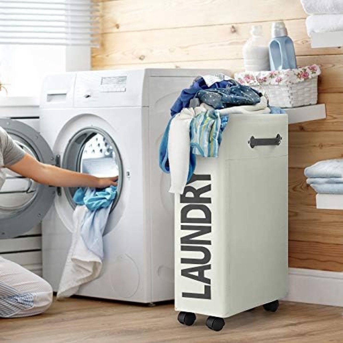 Laundry Basket with Wheels 45L Foldable Collapsible with Handle