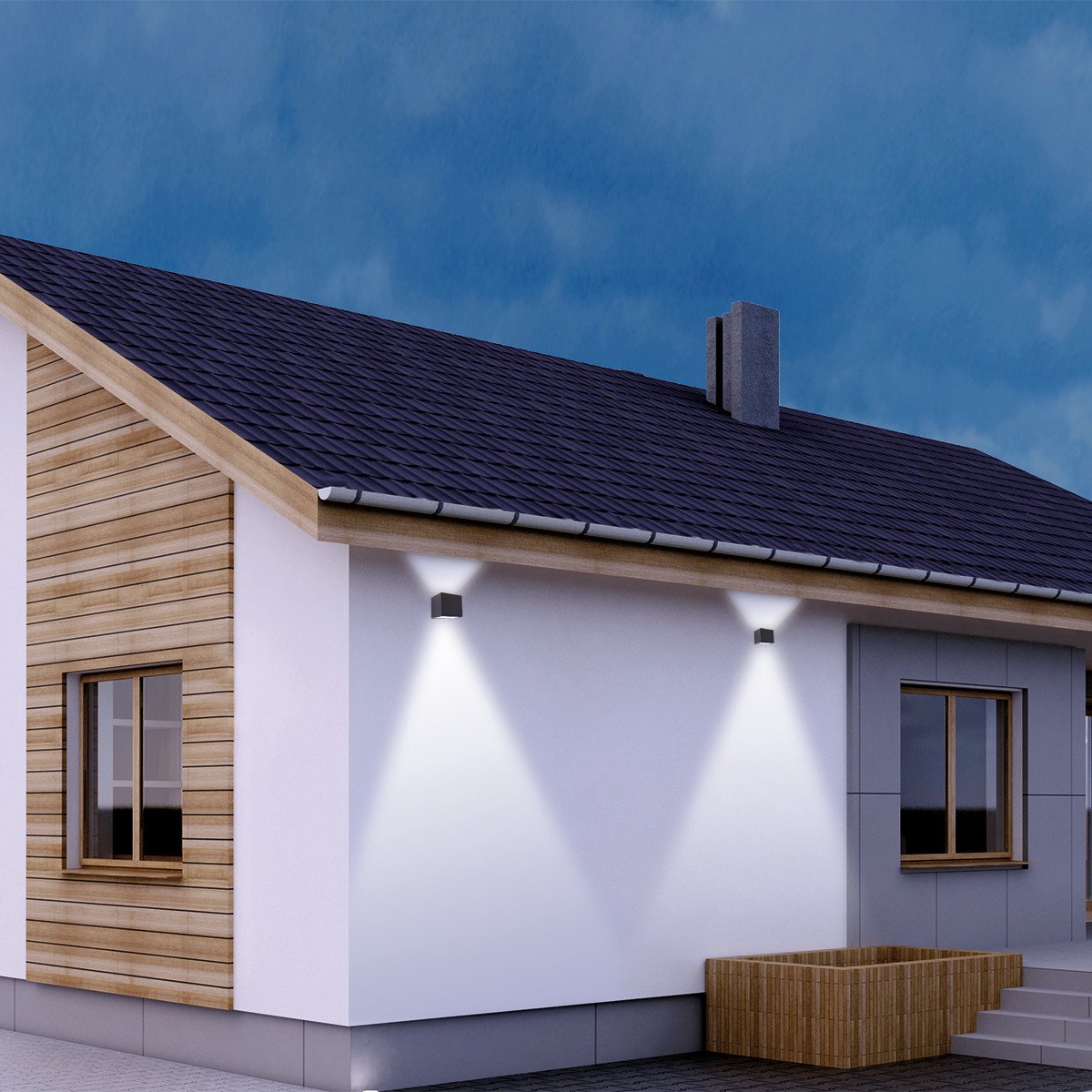 Buitenlamp dubbel met dag- en nachtsensor | industrieel | 2 led-lichtbronnen | matzwart | 10x10x9,8 cm | modern design | buitenverlichting