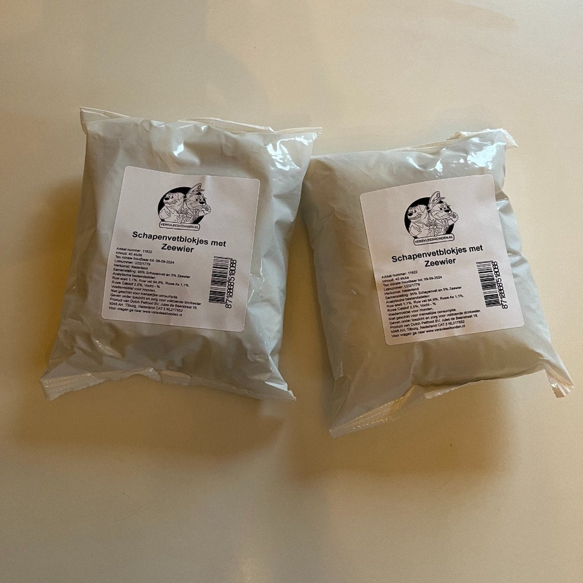 Sheep fat bonbons | 8 bags of 40 pieces | 4x garlic + 4x seaweed | fresh meat dogs