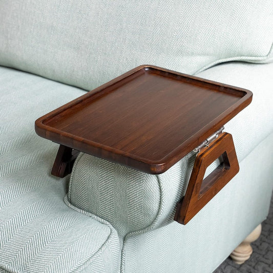 ClipOn Dienblad Rechthoekige Sofa Tafel voor Brede Banken, Bank Armleuning Tafel, Draagbare Tafel, TV Tafel en Bijzettafels voor Kleine Ruimtes, Stevige Sofa Arm Tafel voor Eten en Drinken