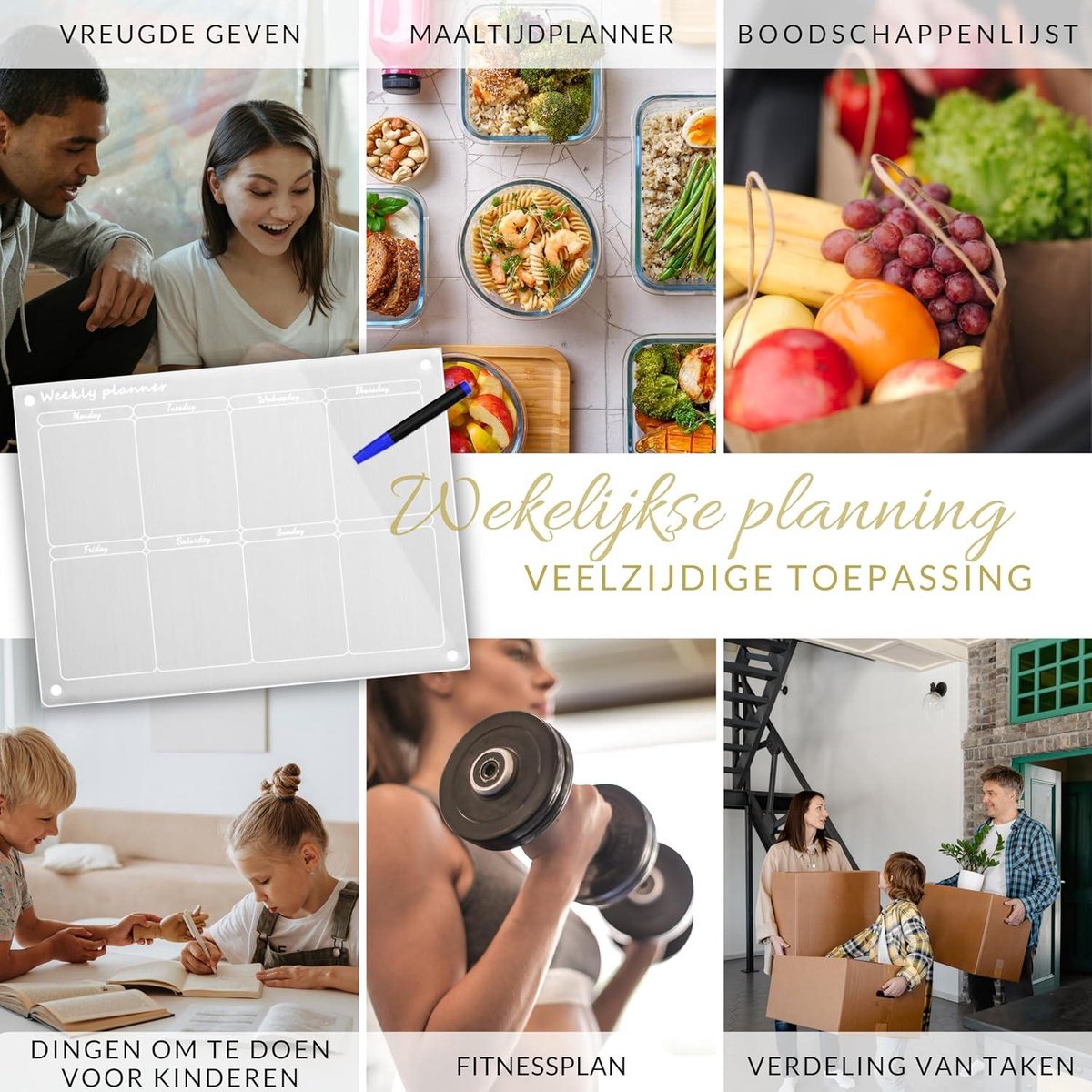 Whiteboard Maandelijkse en Wekelijkse Planner - Afsprakenplanner TO DO - Transparante Magnetische Kalender - Huis- en Gezinsorganizer - Acryl - Afveegbaar - 40.6 x 30.5 cm - 5-Delige Set Whiteboard