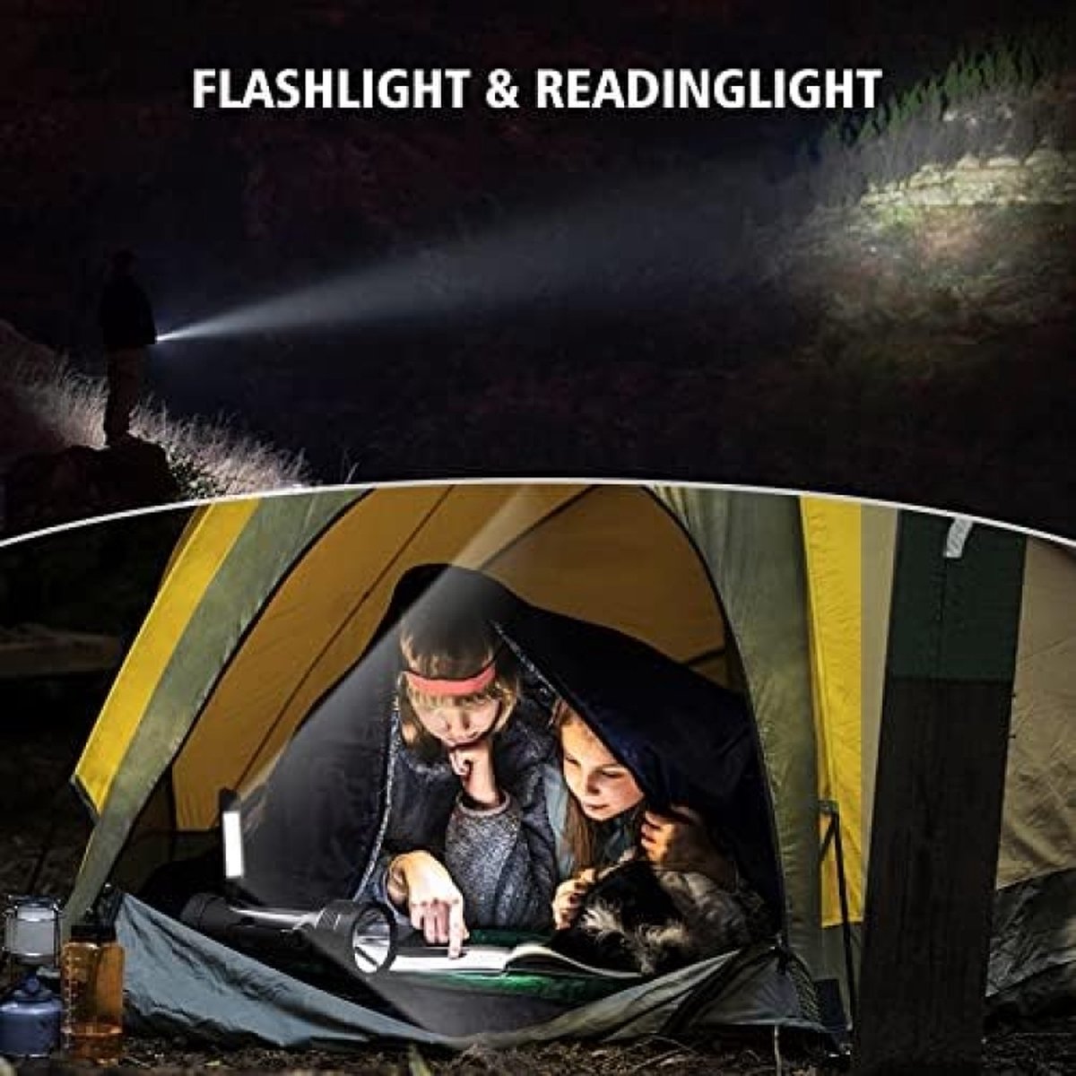 Crank-zaklamp, campinglamp, crank-radio, met oplaadbare accu van 3000 mAh, noodradio, led-campinglamp, FM-dynamo, zonnetalarm, voor buiten, wandelen