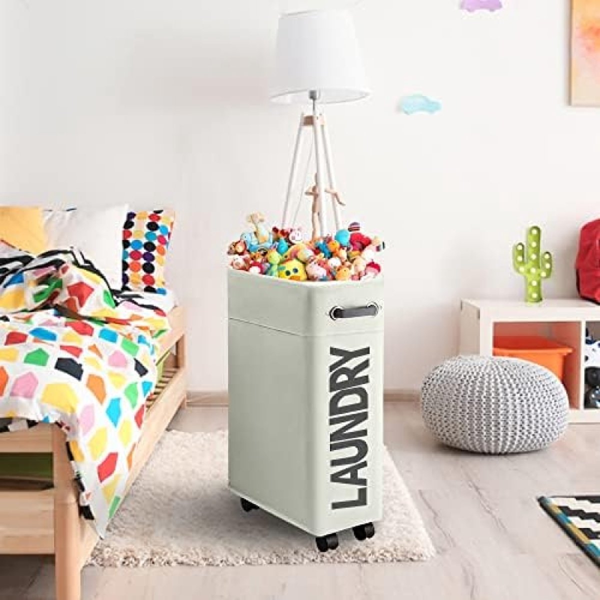 Laundry Basket with Wheels 45L Foldable Collapsible with Handle