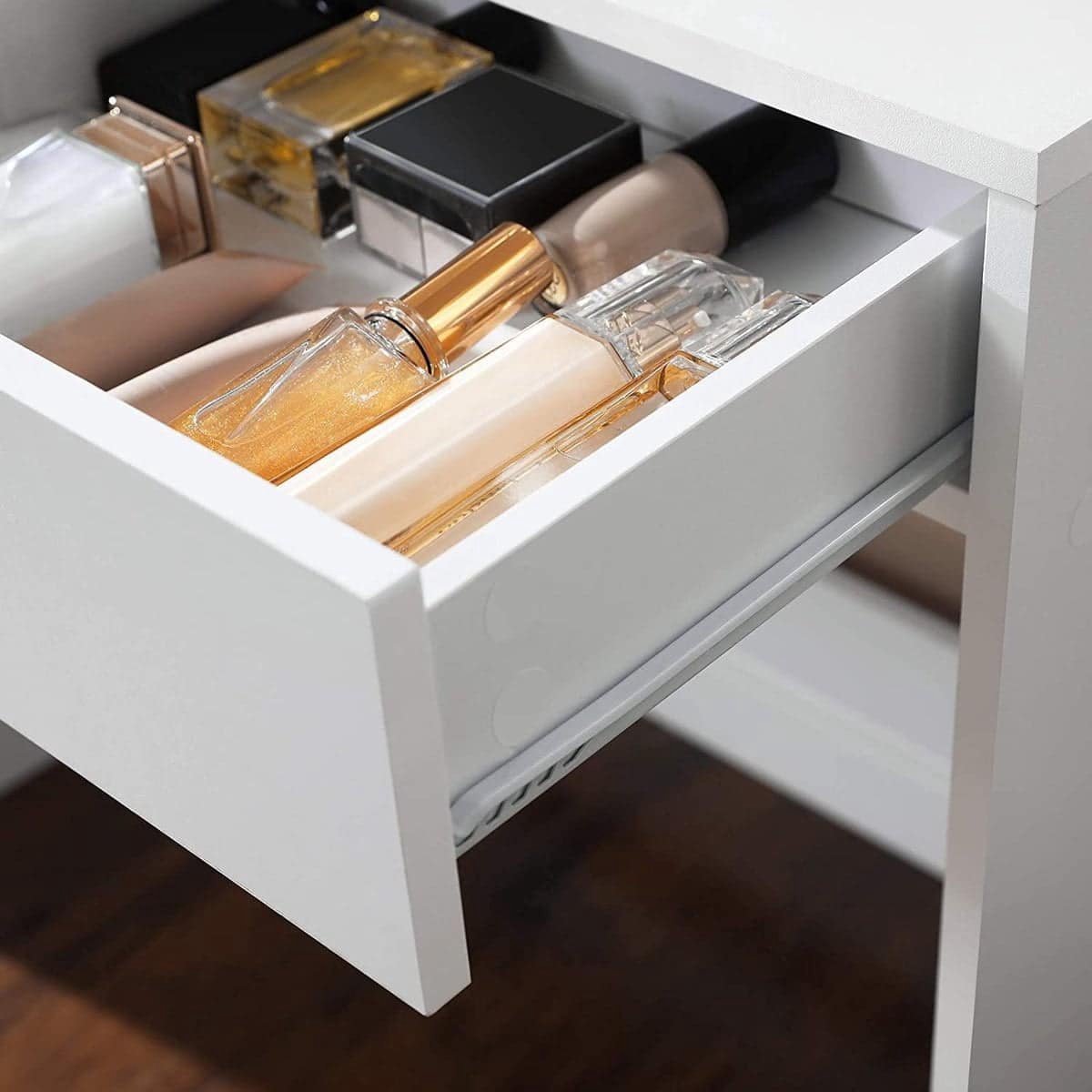 ZaZa Home & Office - kaptafel met spiegel en gloeilampen - cosmetische tafel - 2 lades - 3 open vakken - wit