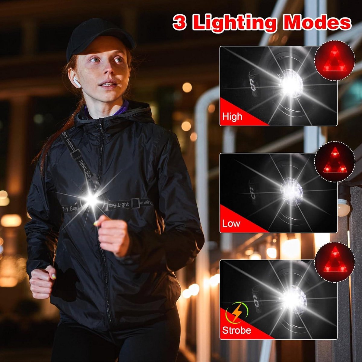 Hardlooplicht USB-oplaadbaar 360° reflecterend borstlicht waterdicht - JIZZU 250 lumen led-borstlamp sport looplicht Hardloopverlichting