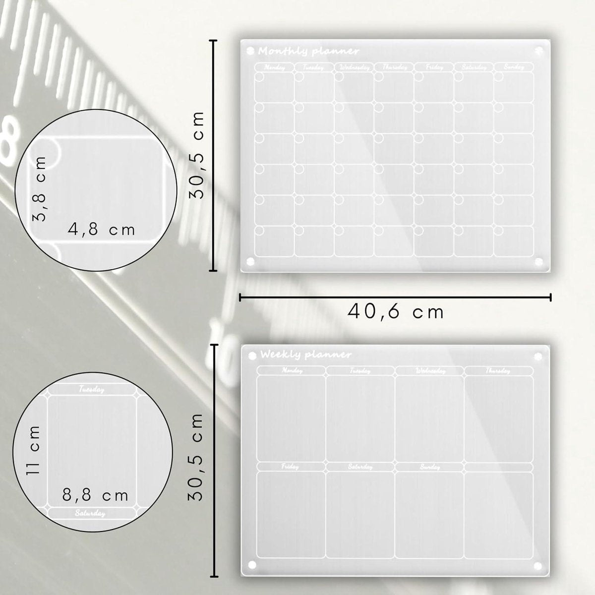 Whiteboard Maandelijkse en Wekelijkse Planner - Afsprakenplanner TO DO - Transparante Magnetische Kalender - Huis- en Gezinsorganizer - Acryl - Afveegbaar - 40.6 x 30.5 cm - 5-Delige Set Whiteboard