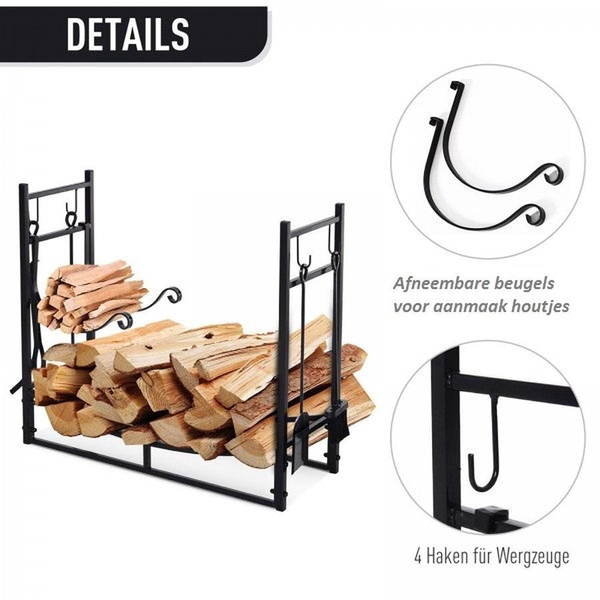 Log basket – Wood storage – Firewood storage – Wood basket – Black – Indoor and outdoor - 84 x 33 x 76 cm