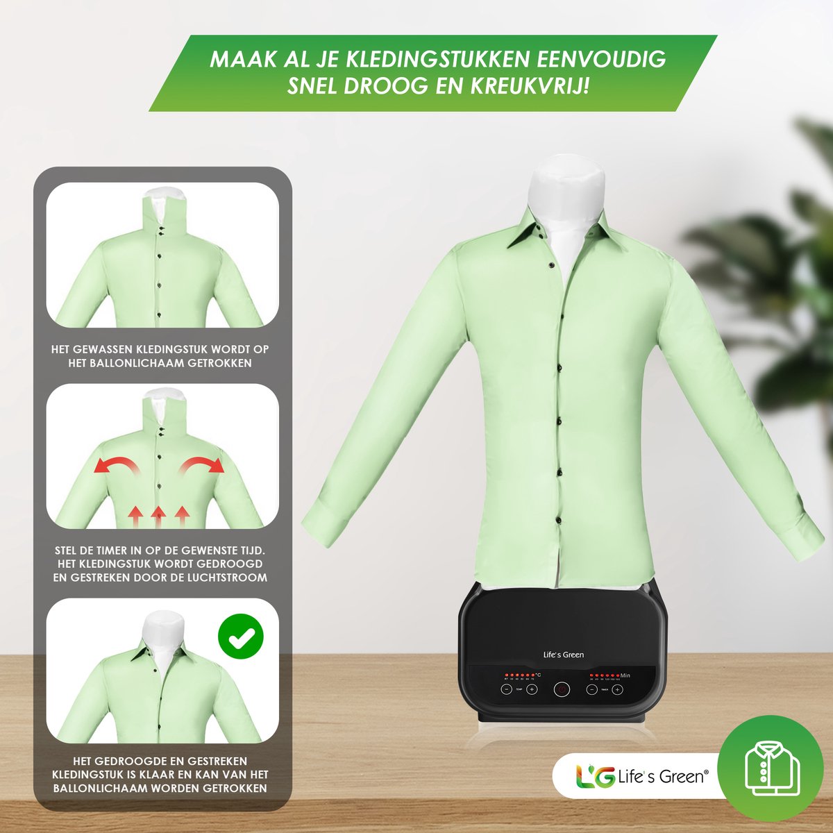 Life's Green® Strijkpop - Strijkmachine - Strijkdroger - Strijkpop Voor Overhemden - Zwart