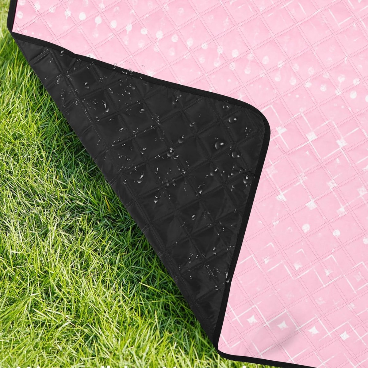 Picknickdeken, waterdicht, 200 x 200 cm, draagbaar, zandvrij, met handgreep, opvouwbaar, wasbaar, outdoor campingdeken voor 4-6 personen in het park, tuin, gazon, BBQ, wandelen, roze geometrisch