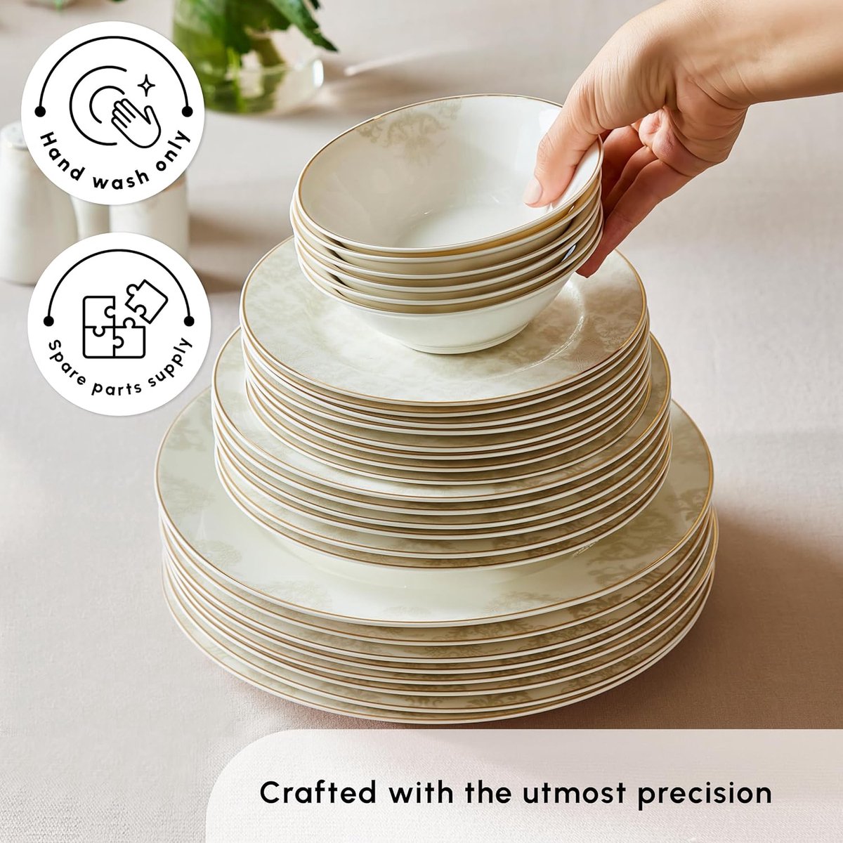 Siena serviesset, 56-delig, serviesset voor 12 personen, rond, combiservies, wit porseleinen servies, soepborden met platte borden