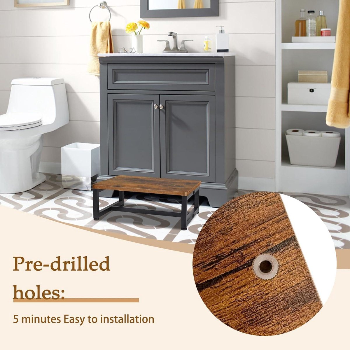 Adult Stool 165 cm - Anti-slip Rubber Stitching - Indoor Outdoor - Wooden Quilt Stool - Load Capacity 120 kg