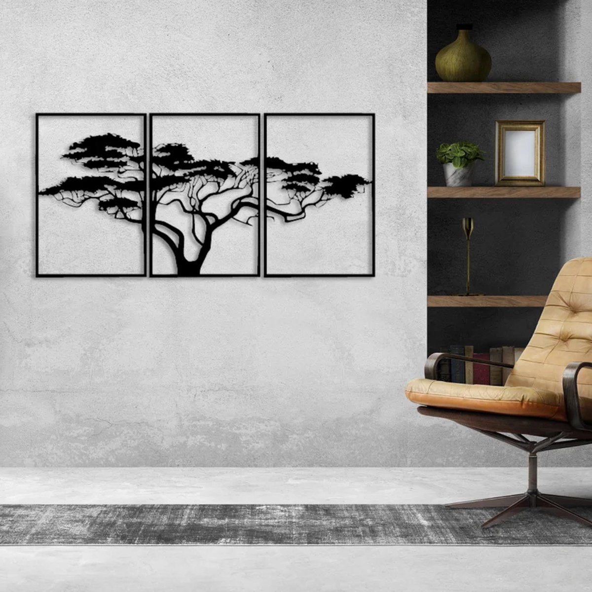 3 stuks Afrikaanse Levensboom moderne deco wanddecoratie - XL- Wanddecoratie - Zwart - Houten art - Muurdecoratie - Line art - Wall art - Bohemian - Wandborden - Woonkamer - 140x70 cm - wanddecoratie woonkamer - 3 stuks Afrikaanse Levensboom