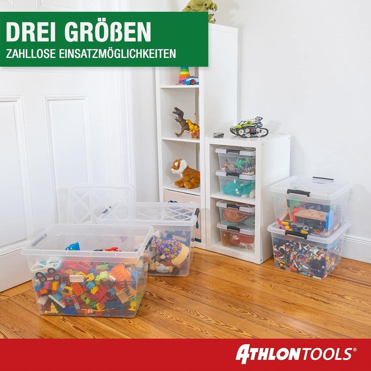 Opbergdozen 4x 125 L met deksel voedselveilig - Sluitclips - Plastic doos transparant - Kledingdozen stapelbaar