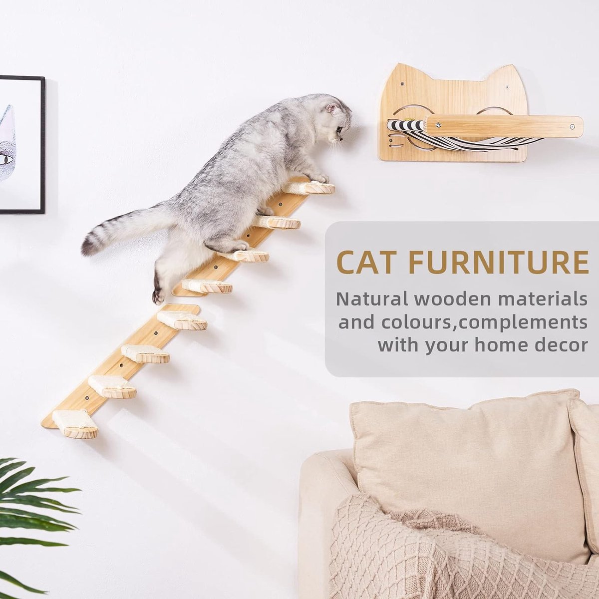 Kattentrap, muur, klimmen, kattenladder, katten, meubels, binnen, klimwand, kattenmeubel, wandelement, wandparkset, voor katten om te klimmen, spelen, loungen