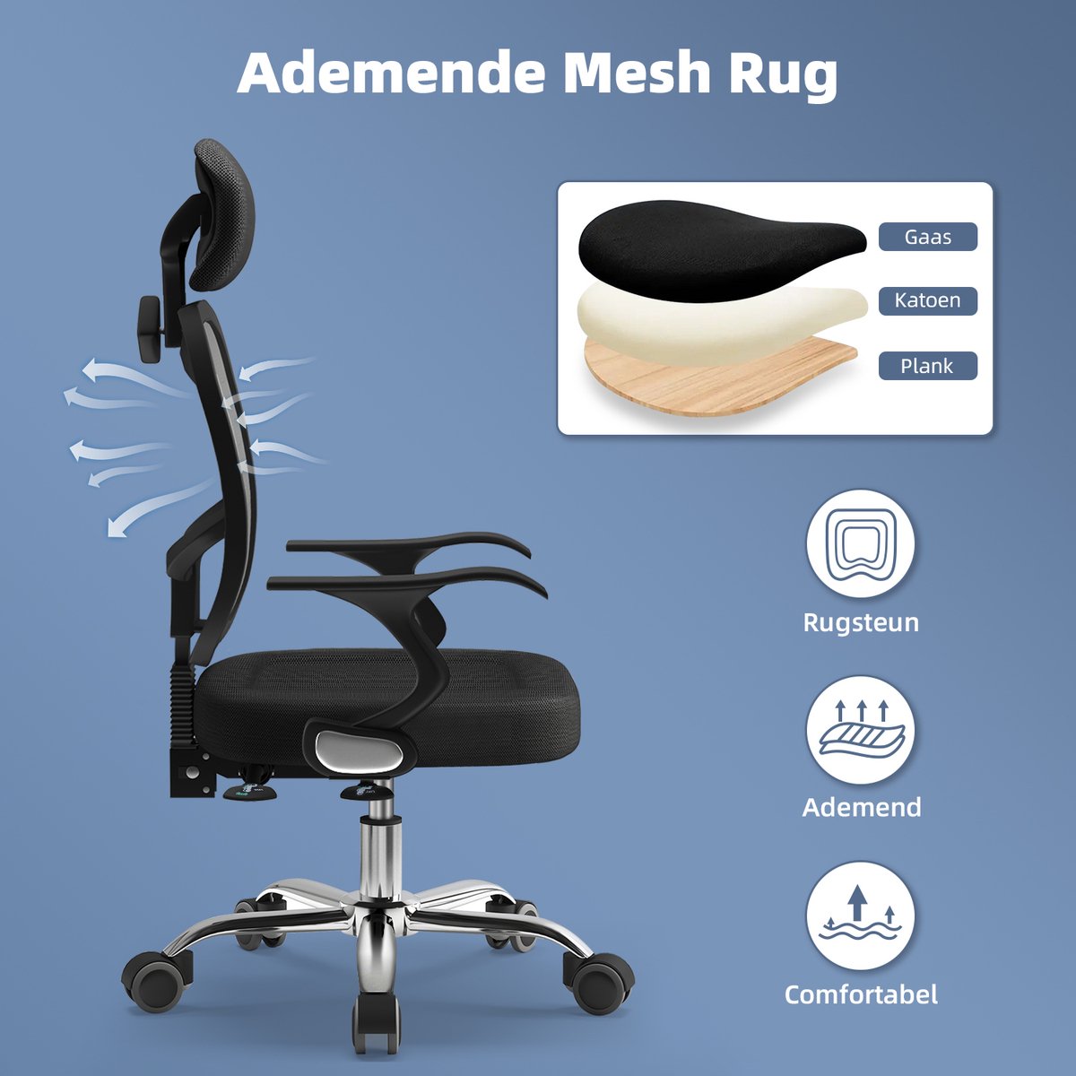 Office Chair - Ergonomic Office Chair - Office Chairs for Adults - 130 kg Max Load - Black