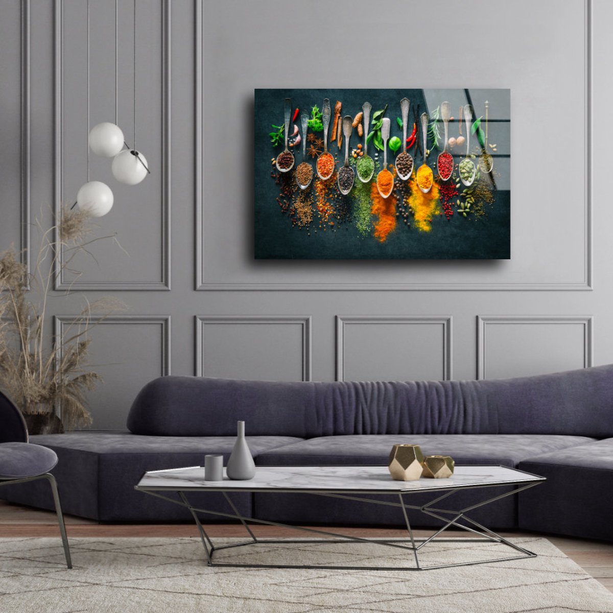 Glass painting Spices 9 Herbs | 80 x 60 cm | Acrylic Glass Paintings | Durable Product | Photo on Glass | Wall Decoration